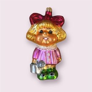 Vintage Christopher Radko DAISY DARLING Glass Ornament 5" Girl Watering Can